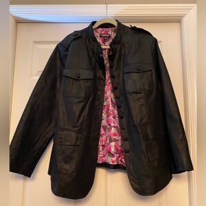 twiggy LONDON Black Utility Jacket with Pink Patterned Lining